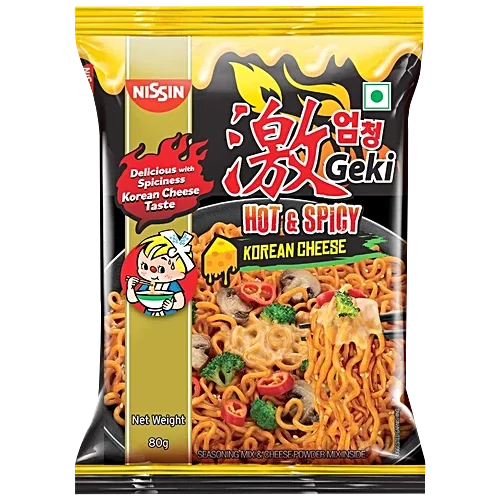 Nissin Geki - Hot & Spicy Korean Cheese Flavoured Ramen Instant Noodles, 80gm