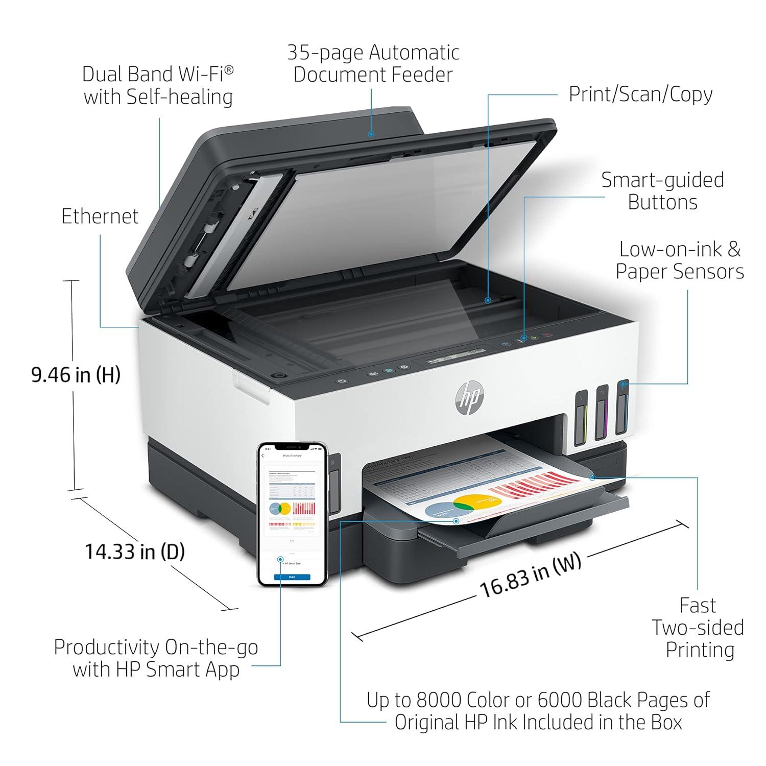 HP Smart Tank 750 A4 Ink Tank Colour Multifunction Printer | 23 PPM (Black) and 22 PPM (Color) | 256 MB | USB 2.0, Ethernet & Wireless or Wi-Fi | Print, Scan, Cope & ADF | Automatic Duplex | 1 Year Warranty thumbnail 5