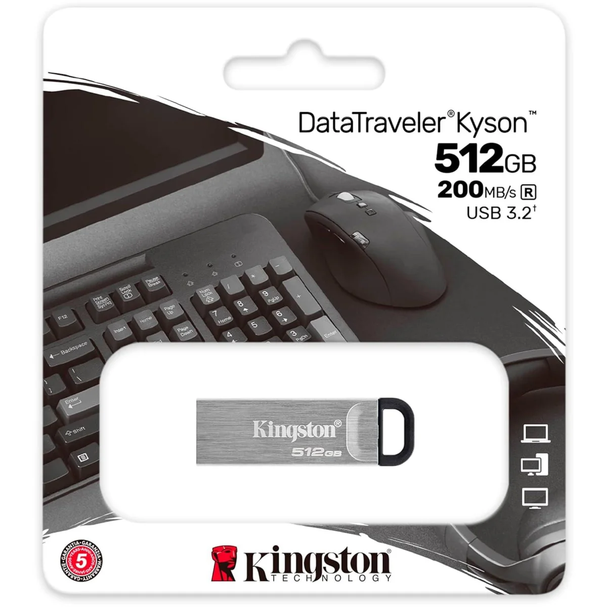 Kingston DataTraveler Kyson 512 GB pendrive USB 3.2 Gen 1, 200 MBps, Stylish Capless Metal Case (DTKN/512GB), 5 Year Warranty image 3