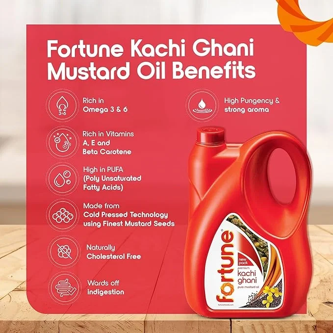 Fortune Premium Kachi Ghani Pure Mustard Oil, 5 L Jar image 4