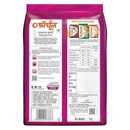  Fortune Rozana Gold Basmati Rice 1Kg | Cooked grain upto 15 mm | Fluffy, Non-Sticky Rice | Everyday Basmati Rice image 4