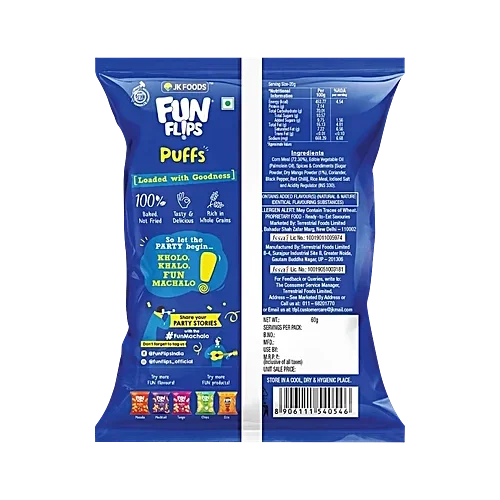  Fun Flips Puffs Khatta Meetha - Baked Crispy Yummy Tasty & Healthy Ready to Eat Snacks, 63g image 3