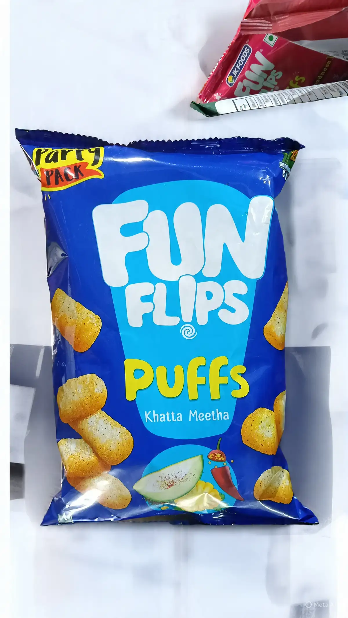 Fun Flips Khatta Meetha Puffs - Baked, Crispy, Yummy, Tasty and Healthy Ready to Eat Snacks, 63g