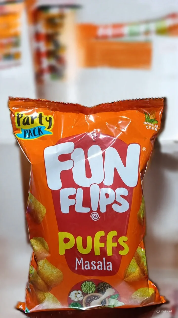 Fun Flips Puffs Masala - Baked crispy, yummy, tasty, and healthy ready-to-eat snacks, 63g