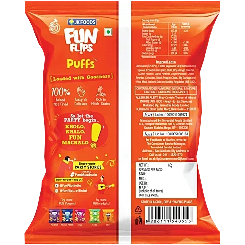  Fun Flips Puffs Masala - Baked Crispy Yummy Tasty & Healthy Ready to Eat Snacks, 63g image 2
