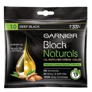 GarnGarnier Black Naturals Brown Black 3.0, ammonia free hair color, brown black hair dye, 100% grey coverage hair color, long-lasting hair color, at-home hair coloring kit, crème hair color with almond oil, natural looking hair color, Garnier hair color 
