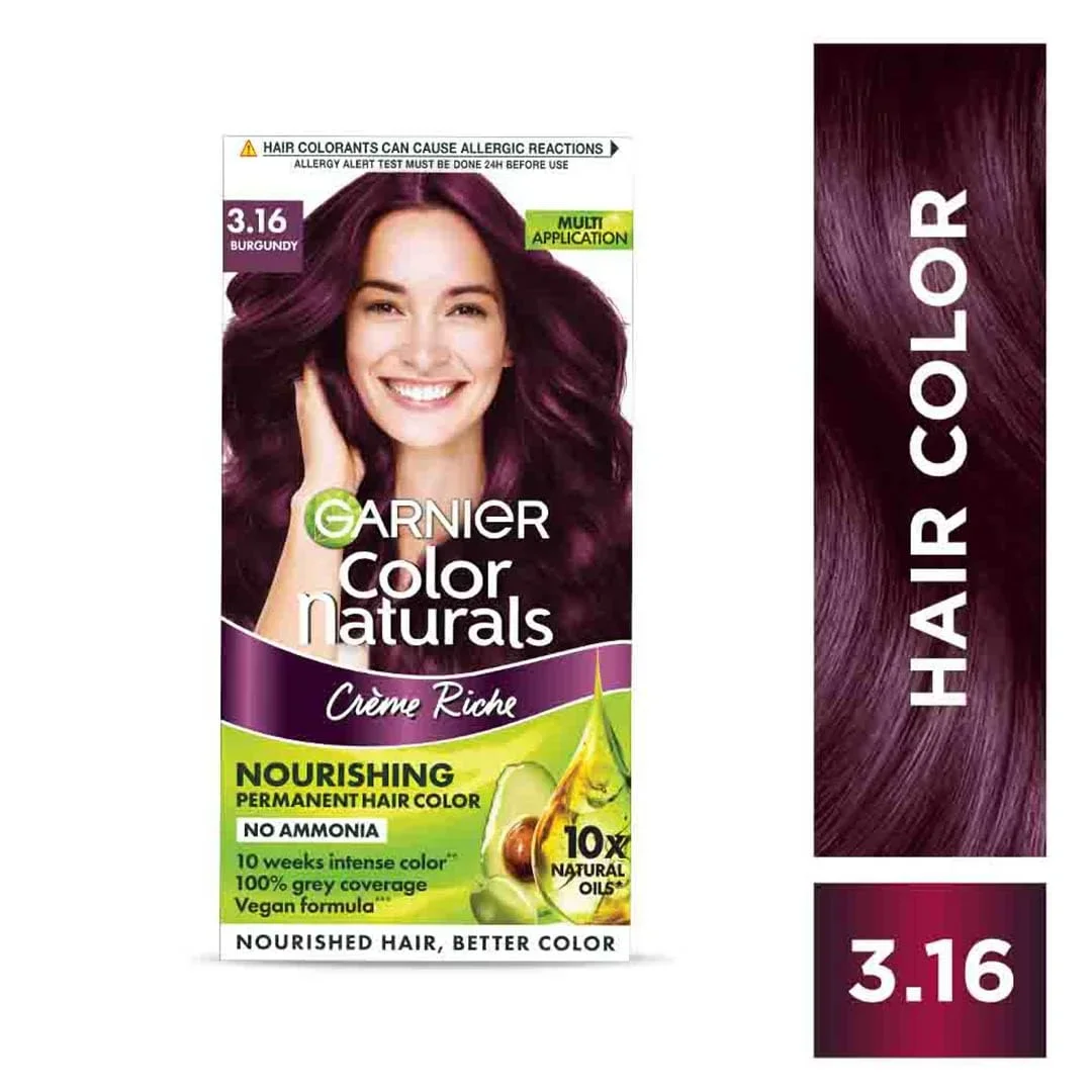 Garnier, Hair Colouring Creme, Long-lasting Colour, Smoothness & Shine, Color Naturals, Shade: 3.16 Burgundy, 70ml + 60g image 2