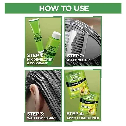 Garnier Color Naturals Crème hair color, Shade 1 Natural Black, 70ml + 60g image 4