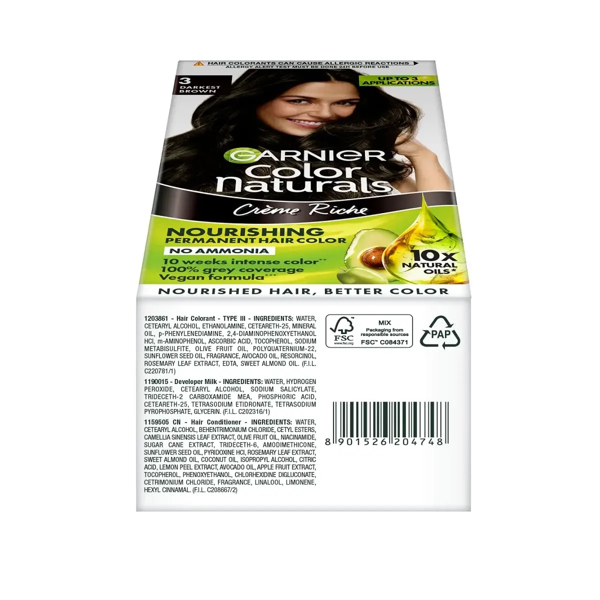 Garnier Color Naturals Mini, Shade 300, Darkest Brown, 65g image 2