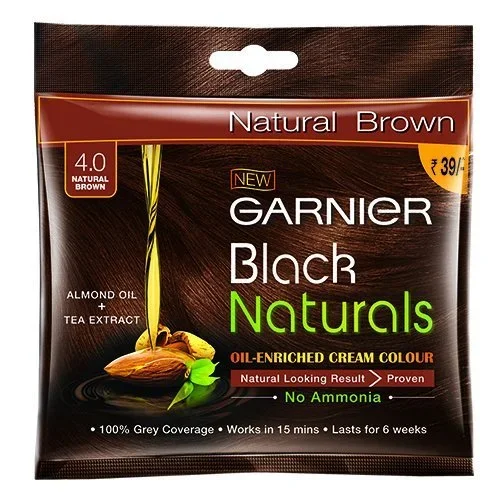 Garnier Black Naturals Crème Hair Colour, 20g+20ml - 4.0 Natural Brown