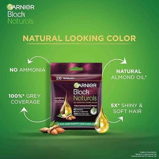 Garnier, Hair Colouring Crème, 100% Grey Coverage, Softening and Increased Shine, Black Naturals, 3.16 Natural Burgundy, 20g + 20ml image 5