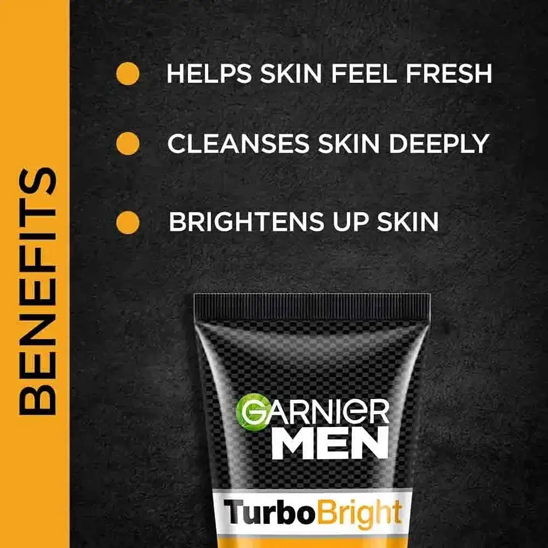 Garnier Men Tubro Bright Anti-Dark Cells Fairness Face Wash, 100g image 6