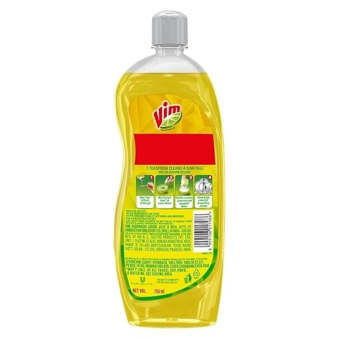 Vim Dishwash Liquid Gel Lemon, With Lemon Fragrance, 750ml image 6