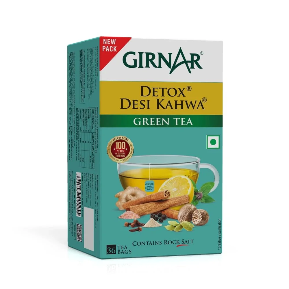 Girnar Desi Kahwa Detox Green Tea | 36 Tea Bags × 2.5g | Immunity & Wellness image 3