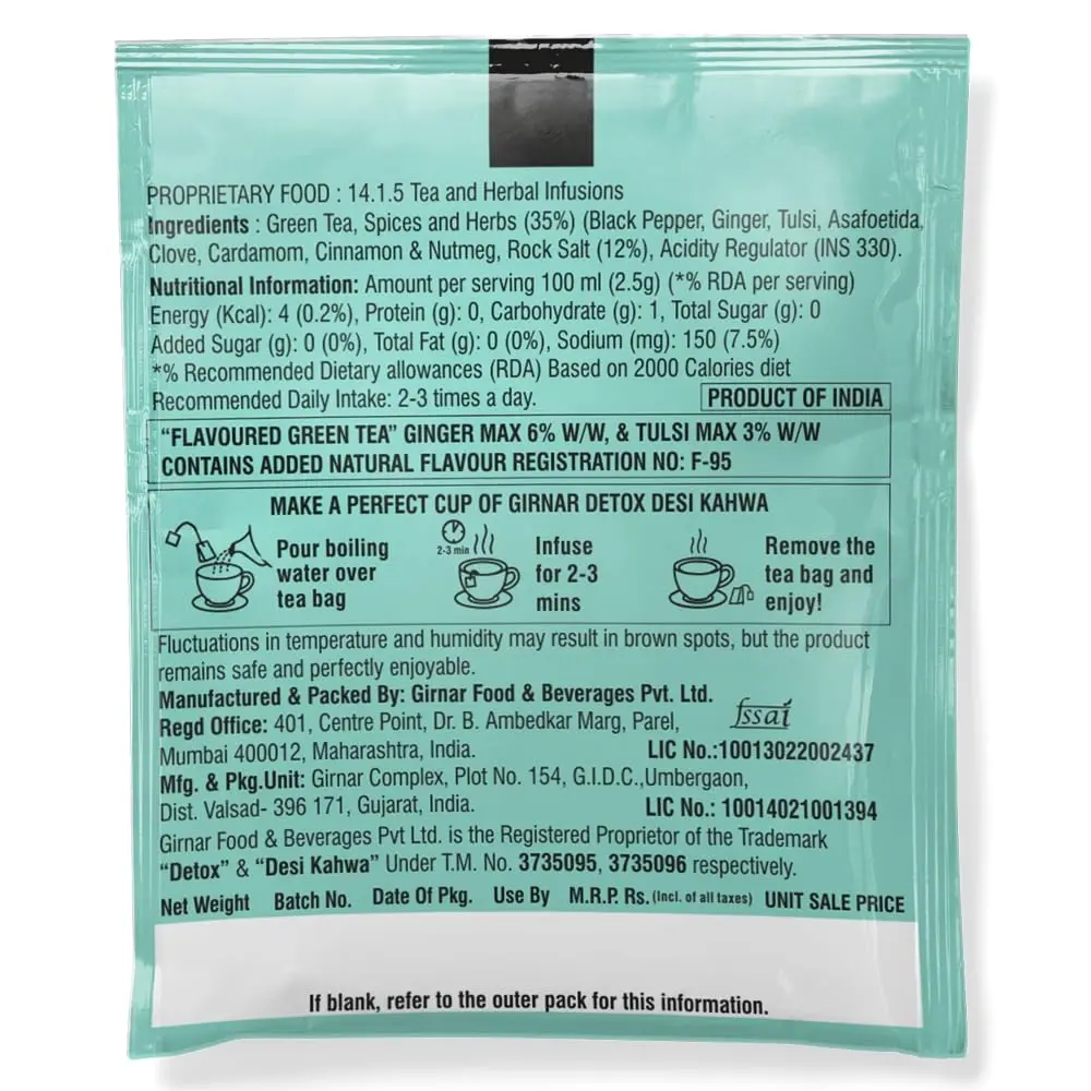 Girnar Desi Kahwa Detox Green Tea | 36 Tea Bags × 2.5g | Immunity & Wellness image 5