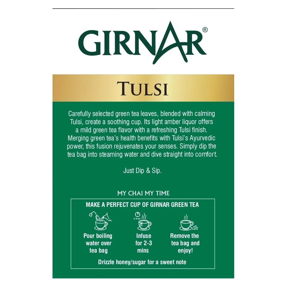 Girnar Green Tea with Tulsi (Holy Basil) – 25 Tea Bags for Daily Wellness image 6