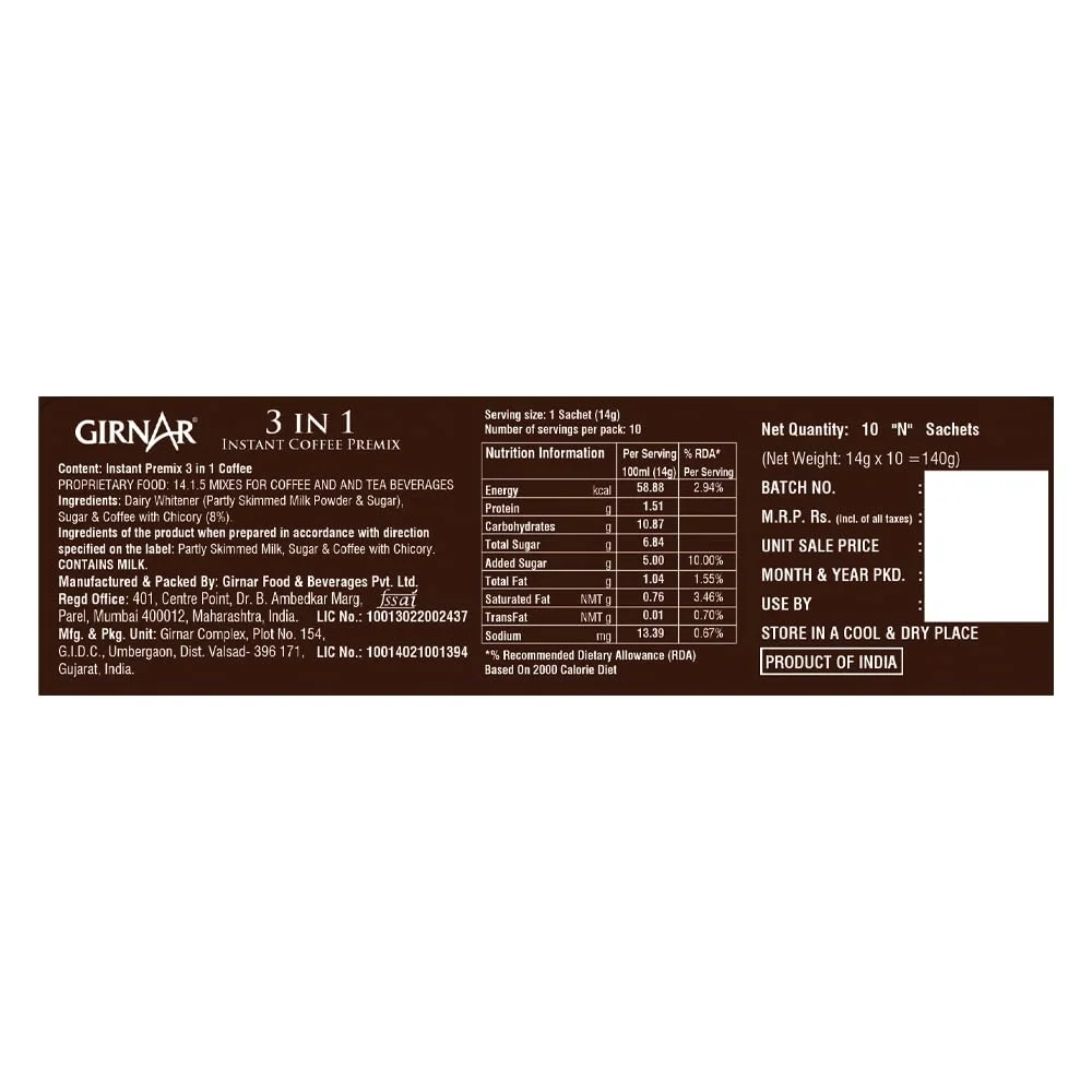 Girnar Instant Premix 3 in 1 Coffee (10 Sachets) – Ready in Seconds image 3