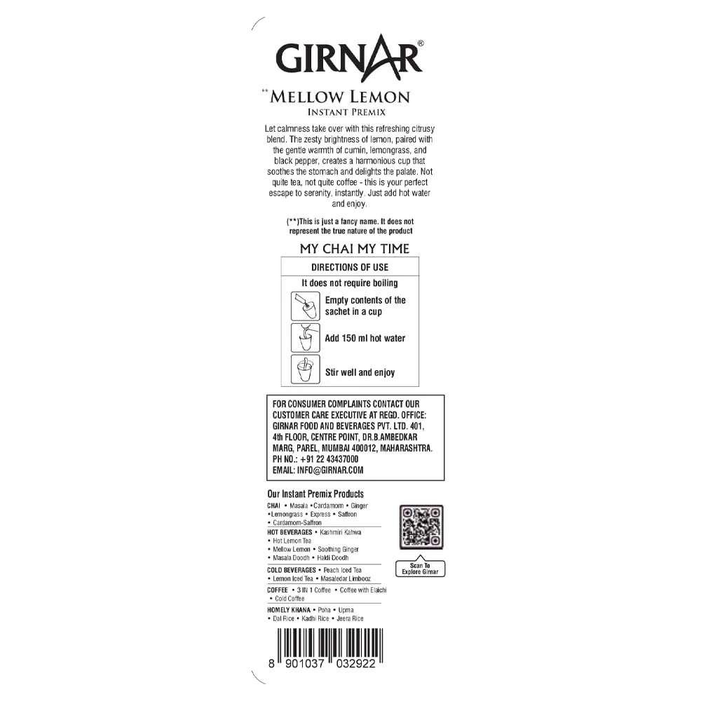 Girnar Instant Premix Mellow Lemon Drink – 10 Sachets (15g Each) | Not Tea Not Coffee image 4