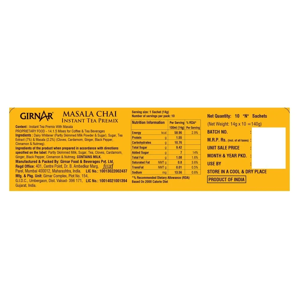 Girnar Masala Chai Instant Tea Premix | 10 Sachets | Ready in Seconds image 4