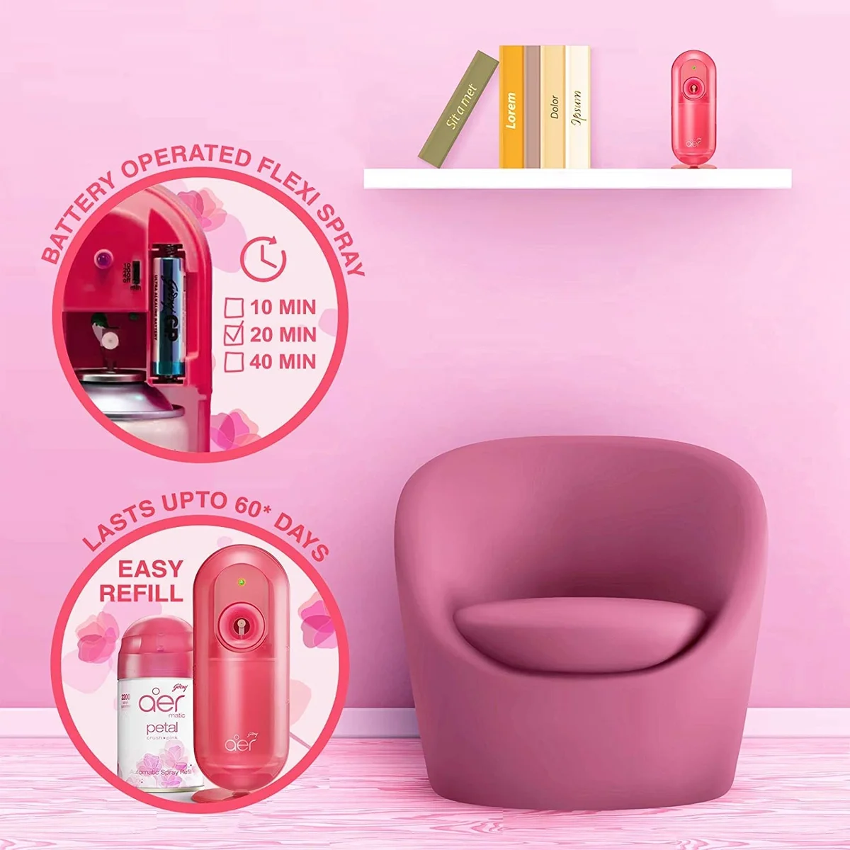  Godrej aer Matic Automatic Room Fresheners Refill Pack | Petal Crush Pink | 2200 Sprays Guaranteed | Lasts up to 60 days (210ml) image 3