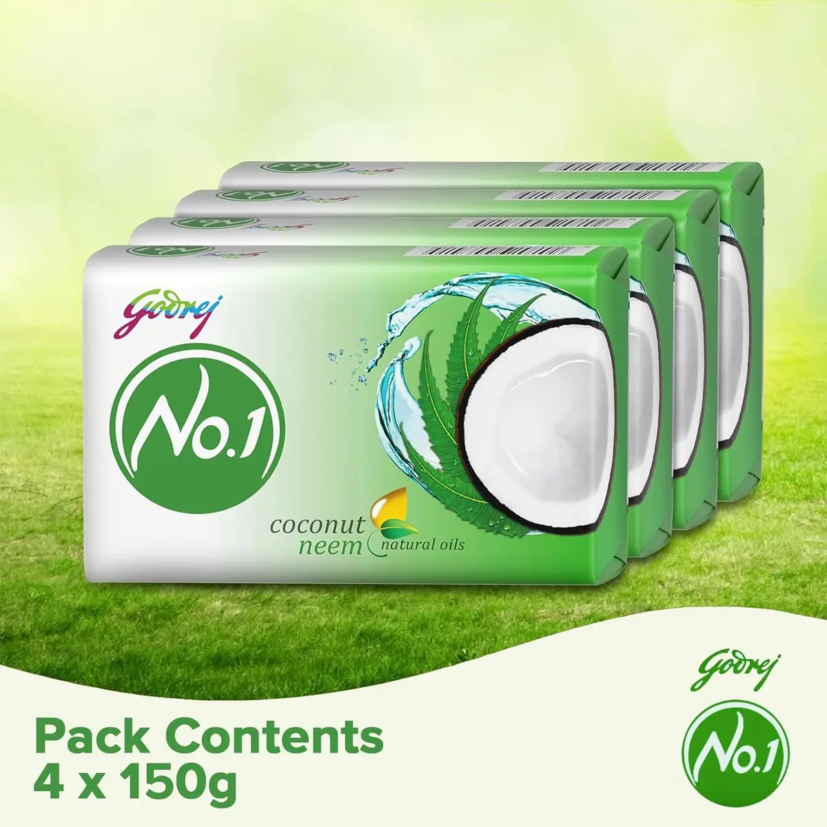 Godrej No.1 Coconut & Neem Bathing Soap 500g (Buy 4 Get 1 Free) | Herbal Protection for Healthy Skin image 2