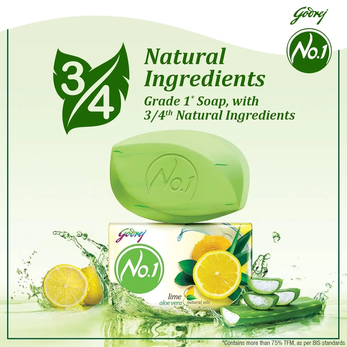 Godrej No.1 Lime & Aloe Vera Bathing Soap 500g (Buy 4 Get 1 Free) | Freshness & Skin Care image 3