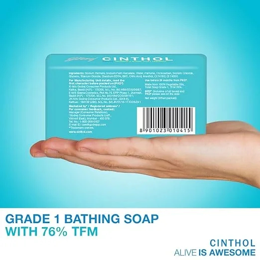 Cinthol Cool Bath Soap - 100g Buy 3 Get 1 Free | Grade 1 Bathing Soap image 3