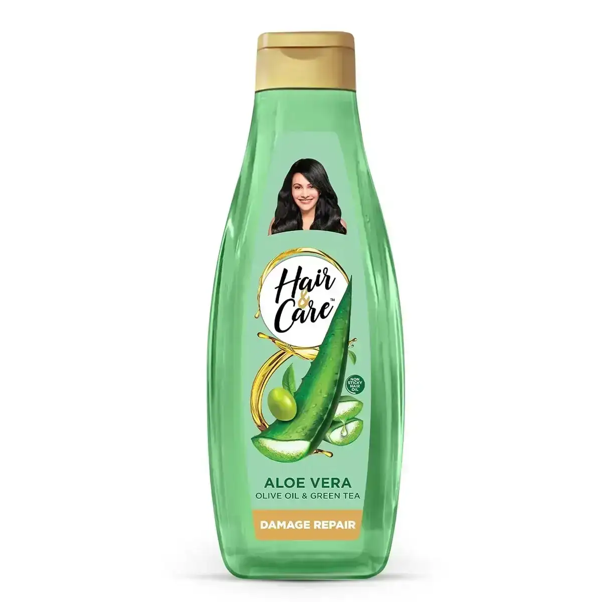 Hair & Care Damage Repair hair oil 500ml with aloe vera, olive oil and green tea for non-sticky hair care.