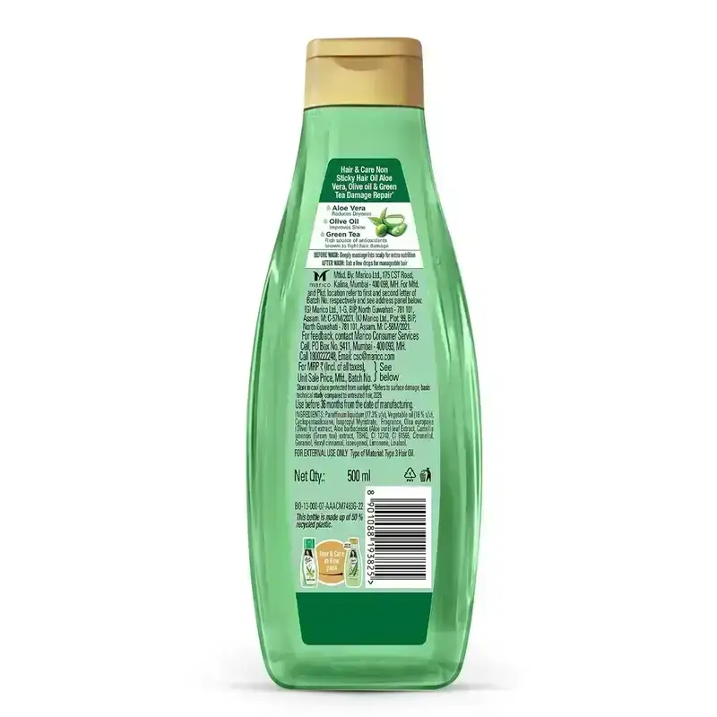 Hair & Care Damage Repair Non-Sticky Hair Oil with Aloe Vera, Olive Oil & Green Tea, 500 ml image 2
