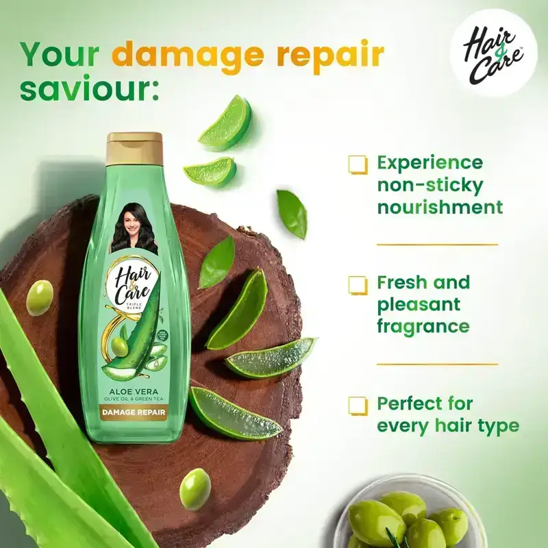 Hair & Care Damage Repair Non-Sticky Hair Oil with Aloe Vera, Olive Oil & Green Tea, 500 ml image 3