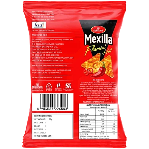  Haldiram's Mexilla Flamin' Hot Sizzling Spicy Tortilla Chips, 79 g image 2