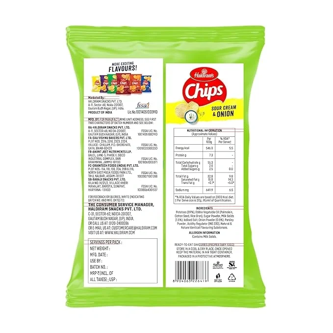 Haldiram’s Potato Chips – Sour Cream & Onion, 58g | Crispy & Crunchy Snack image 2