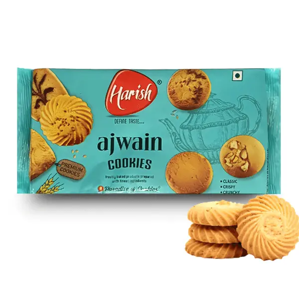 Harish ajwain cookies 400 gm, premium, classic, crispy, and crunchy.