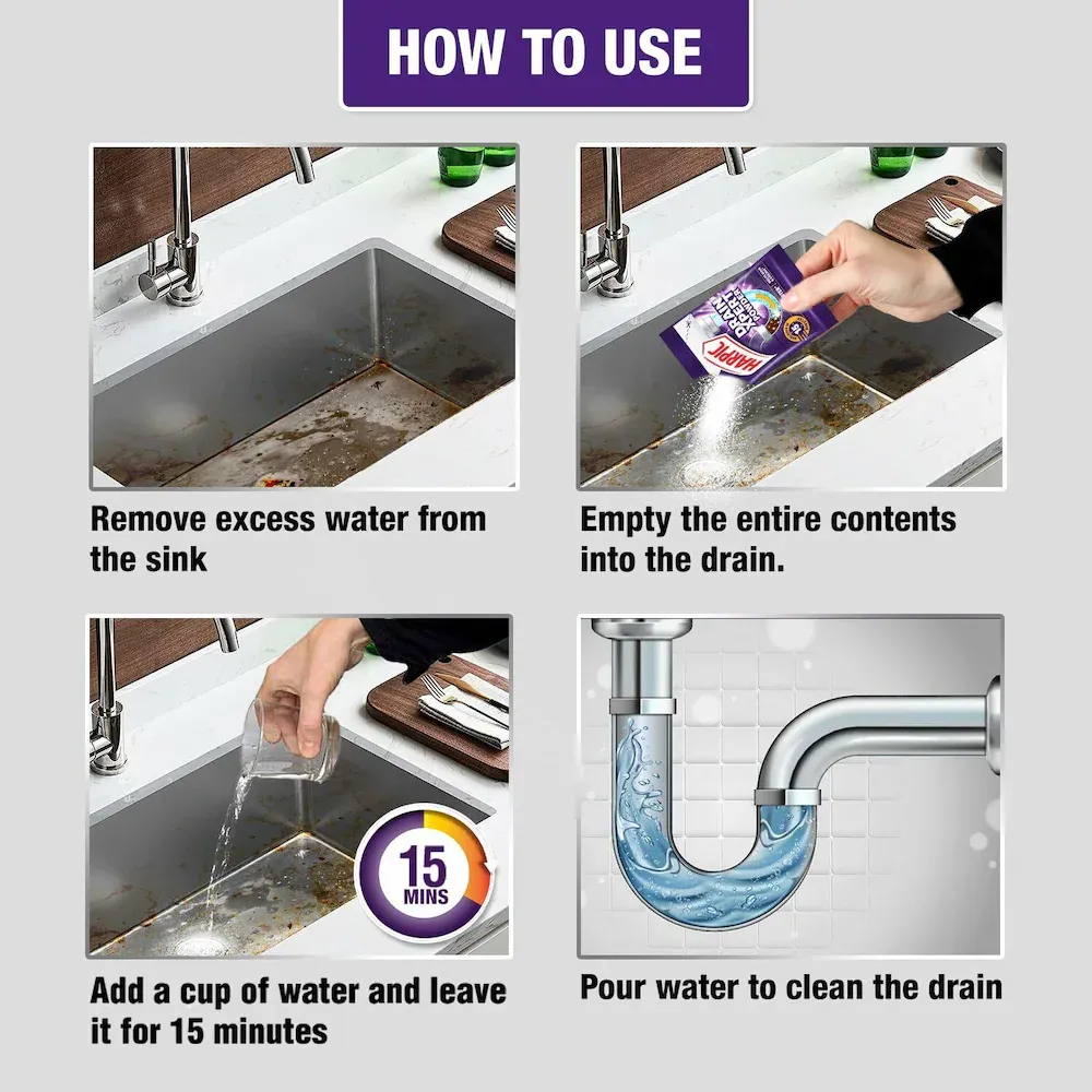   Harpic DrainXpert Drain Cleaner Powder Sachets | Removes Blockages in Pipes, Sinks & Septic Tanks| Works within 15 minutes |45 gm image 4