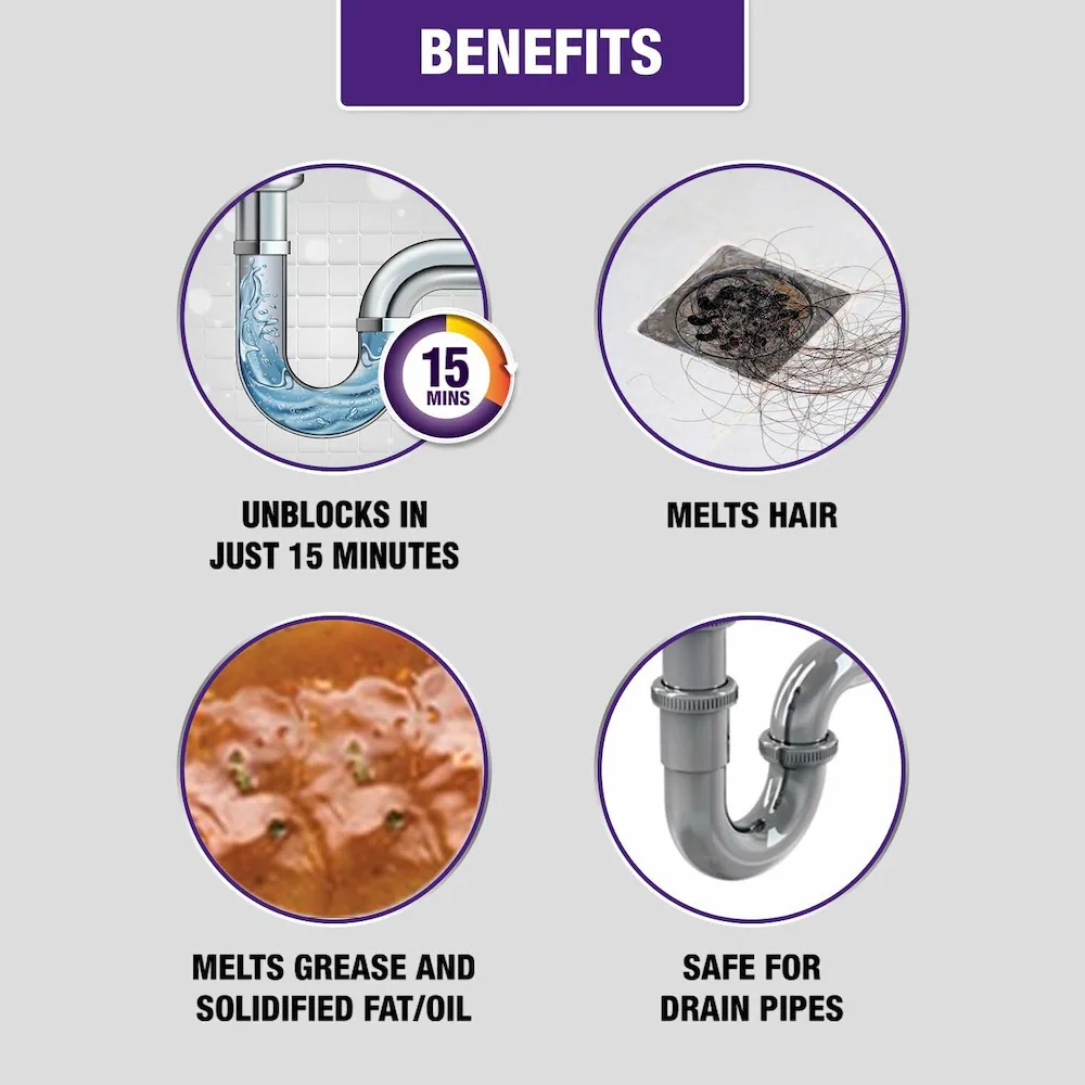   Harpic DrainXpert Drain Cleaner Powder Sachets | Removes Blockages in Pipes, Sinks & Septic Tanks| Works within 15 minutes |45 gm image 6