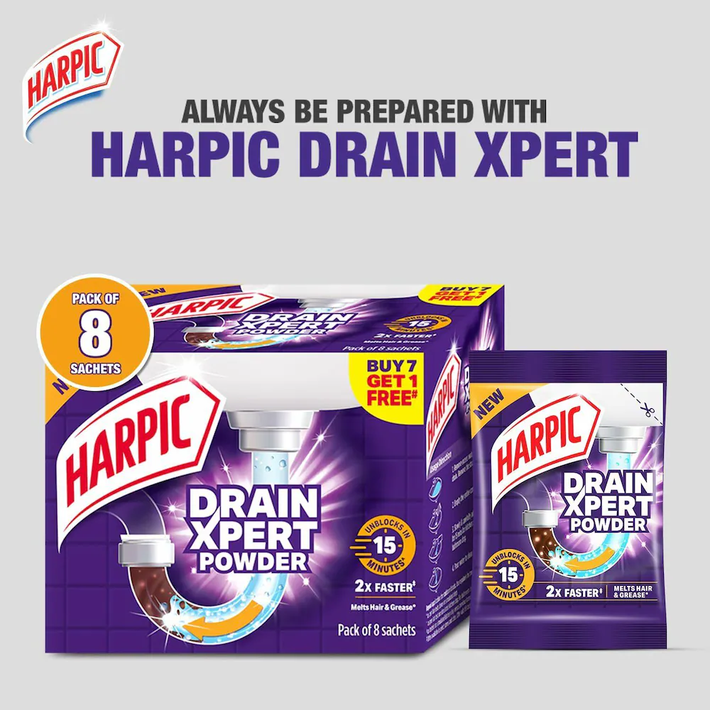   Harpic DrainXpert Drain Cleaner Powder Sachets | Removes Blockages in Pipes, Sinks & Septic Tanks| Works within 15 minutes |45 gm image 7