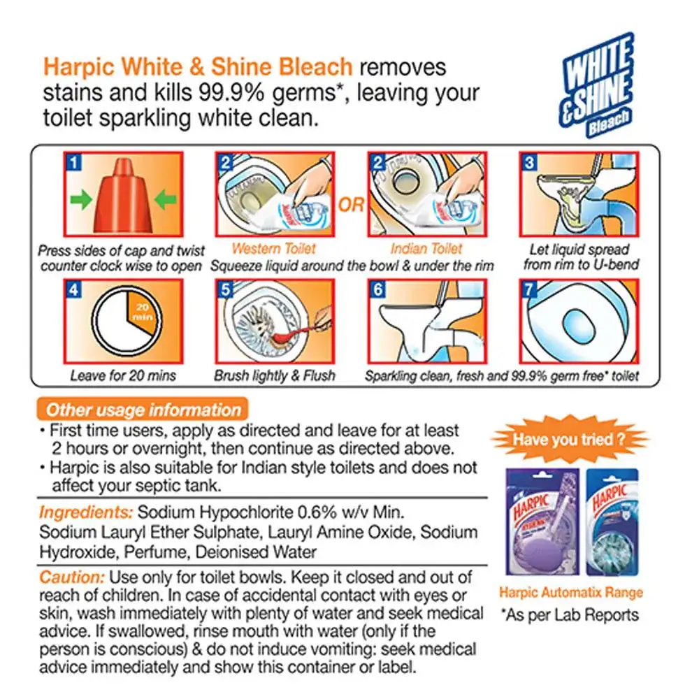  Harpic White & Shine Bleach Disinfectant Toilet Cleaner 500 ml image 6