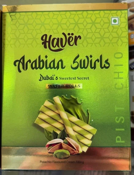 Haver Arabian Swirls Pistachio Wafer Rolls, 50gm