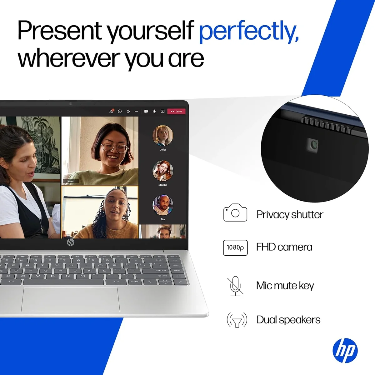 HP 14, Intel Core Ultra 5 125H, 24GB DDR5, 1TB SSD, 14''/35.6cm, FHD, Micro-Edge, Anti-Glare, Win 11 Home, Microsoft 365* Office 24, Silver, 1.4kg, ep1180TU, FHD Camera, Backlit Laptop image 8