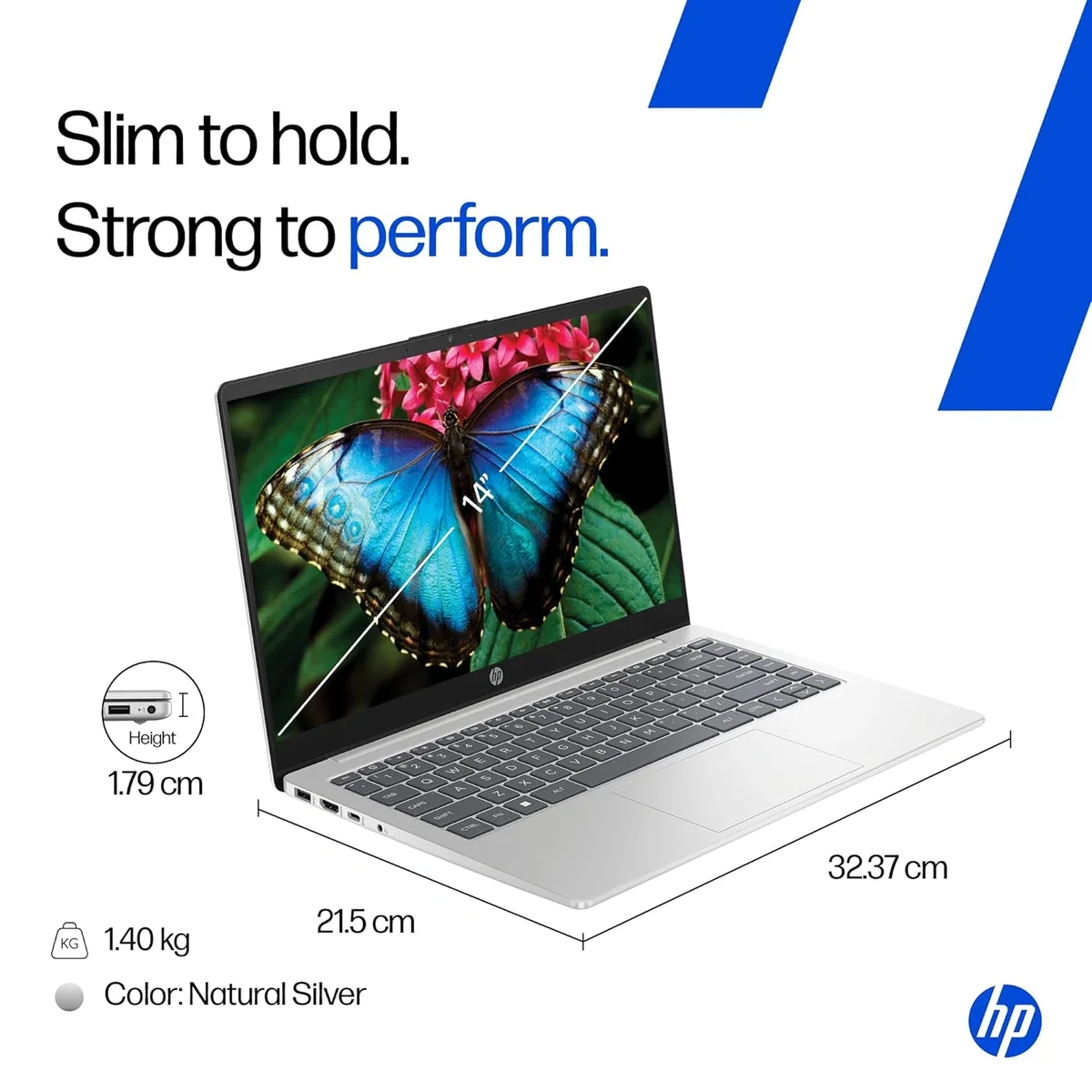 HP 14, Intel Core Ultra 5 125H, 24GB DDR5, 1TB SSD, 14''/35.6cm, FHD, Micro-Edge, Anti-Glare, Win 11 Home, Microsoft 365* Office 24, Silver, 1.4kg, ep1180TU, FHD Camera, Backlit Laptop image 2