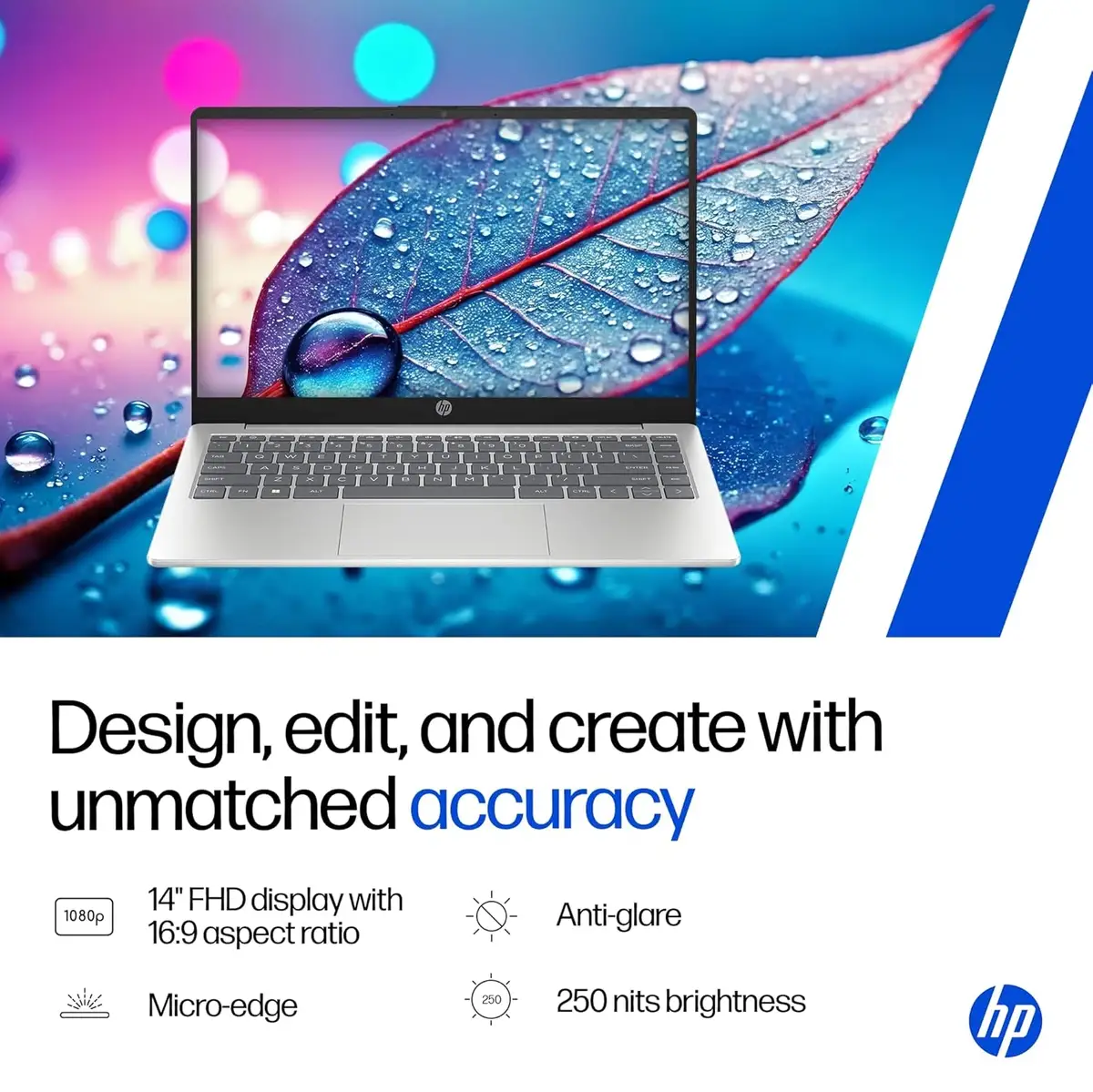 HP 14, Intel Core Ultra 5 125H, 24GB DDR5, 1TB SSD, 14''/35.6cm, FHD, Micro-Edge, Anti-Glare, Win 11 Home, Microsoft 365* Office 24, Silver, 1.4kg, ep1180TU, FHD Camera, Backlit Laptop image 4