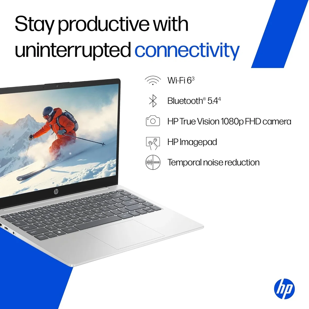 HP 14, Intel Core Ultra 5 125H, 24GB DDR5, 1TB SSD, 14''/35.6cm, FHD, Micro-Edge, Anti-Glare, Win 11 Home, Microsoft 365* Office 24, Silver, 1.4kg, ep1180TU, FHD Camera, Backlit Laptop image 6