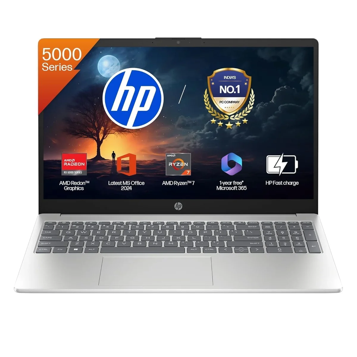 HP 15 Laptop, AMD Ryzen 7-5825U, 16GB DDR4 Ram, 512GB SSD, Win 11 Home, Office Home & Student 2024, Microsoft 365,15.6, Silver, 1.59kg, Backlit Keyboard, FHD Camera, Radeon Graphics, FC0533AU