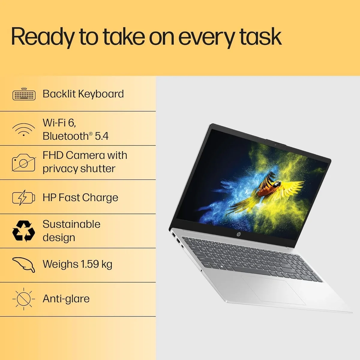 HP 15 Laptop, AMD Ryzen 7-5825U, 16GB DDR4 Ram, 512GB SSD, Win 11 Home, Office Home & Student 2024, Microsoft 365,15.6, Silver, 1.59kg, Backlit Keyboard, FHD Camera, Radeon Graphics, FC0533AU image 6