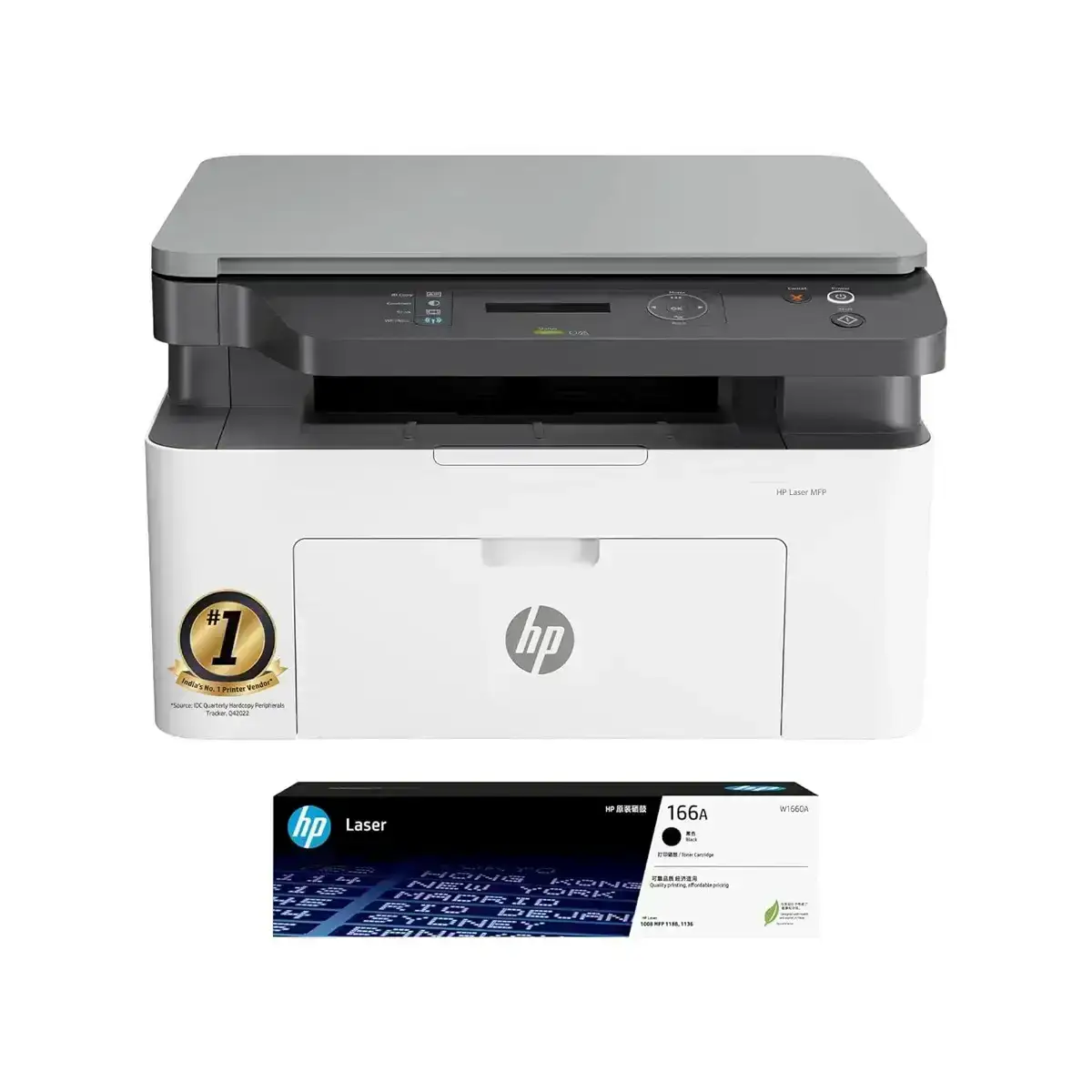 HP Laser MFP 1188nw multifunction printer: A4, prints 20 ppm, USB, Ethernet, & Wi-Fi. 1-year warranty.