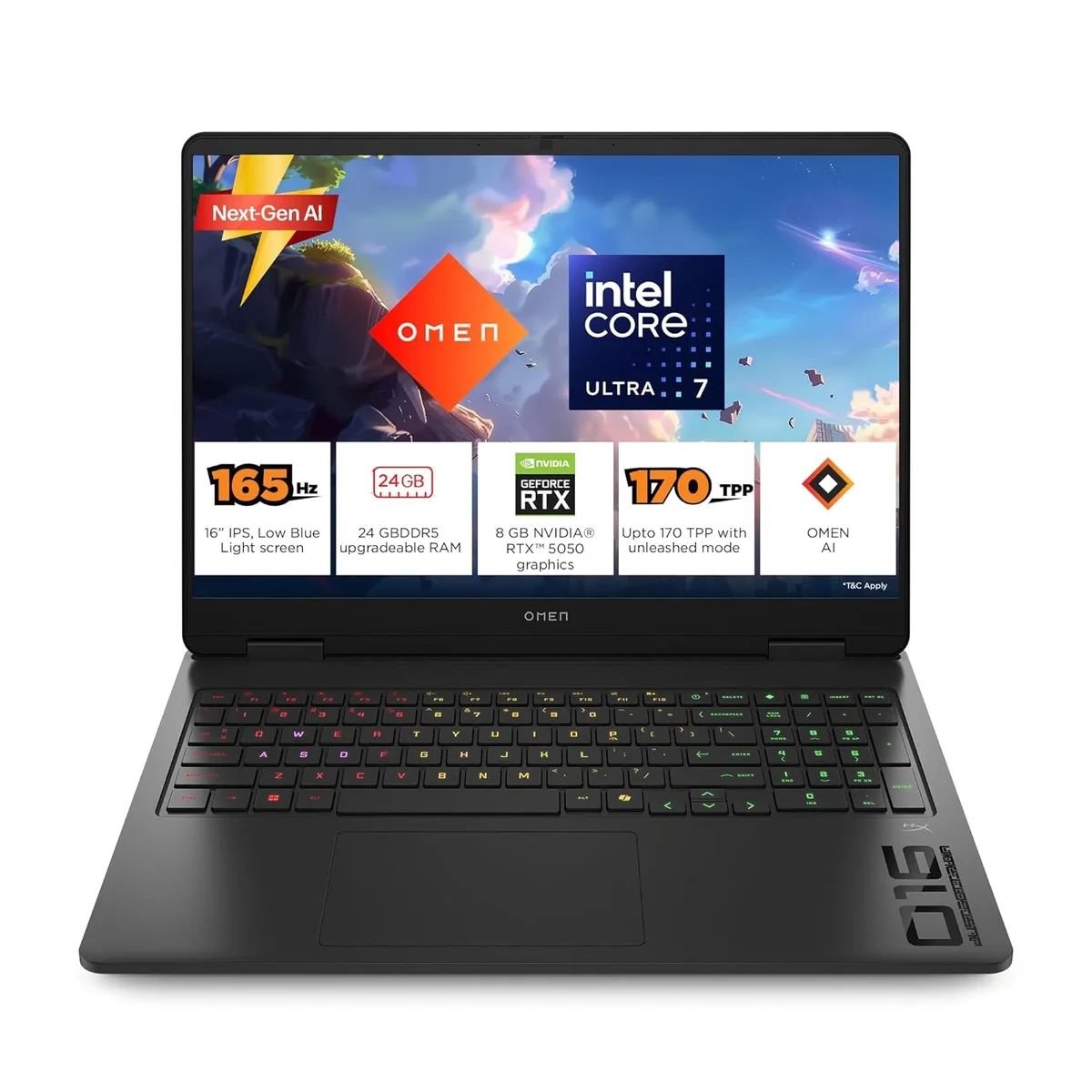 HP Omen, Intel Core Ultra 7 255H, 24GB DDR5, 1TB SSD, 8GB RTX 5050, 2K 16''/40.6cm IPS, 165Hz, 3ms Response time, Win 11 Home, MS Office 365 *Office 2024, Shadow Black, 2.43kg, RGB Keyboard, am0240tx, 1 Year Warranty, Gaming Laptop