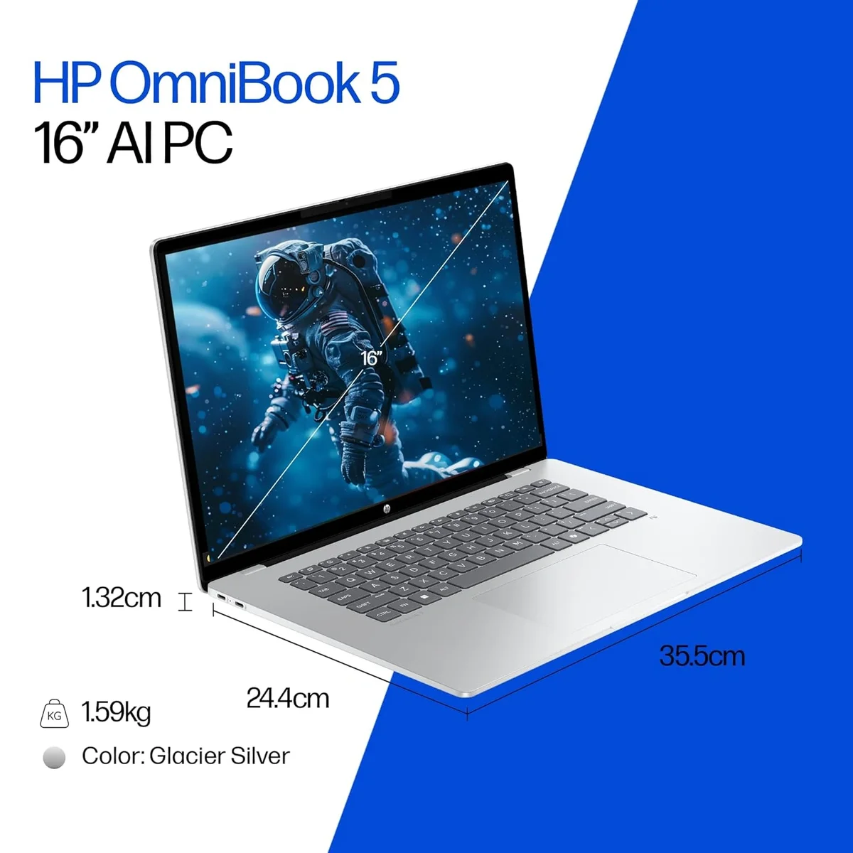 HP Smartchoice Omnibook 5 OLED, Snapdragon X Processor, 16GB LPDDR5x, 1TB SSD, 2K OLED,16''/40.6cm, Win 11 Home, MS Office 365 (1yr) *Office 2024, Glacier Silver, 1.59kg, fb0001QU, 1 Year Warranty, Next-Gen AI Laptop image 10