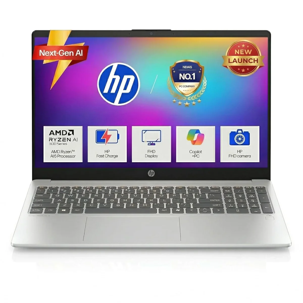 HP OmniBook AMD Ryzen 5 New AI 330 Processor, 24GB DDR5 RAM, 1TB SSD, 15.6''/39.6cm FHD, Anti-Glare, Win 11 Home,MS Office 2024, Silver, 1.7kg, FHD Camera with Shutter, Fingerprint Reador, Backlit KB, fn0074AU, 1 Year Warranty
