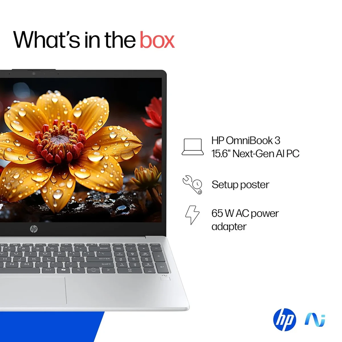 HP OmniBook AMD Ryzen 5 New AI 330 Processor, 24GB DDR5 RAM, 1TB SSD, 15.6''/39.6cm FHD, Anti-Glare, Win 11 Home,MS Office 2024, Silver, 1.7kg, FHD Camera with Shutter, Fingerprint Reador, Backlit KB, fn0074AU, 1 Year Warranty image 3