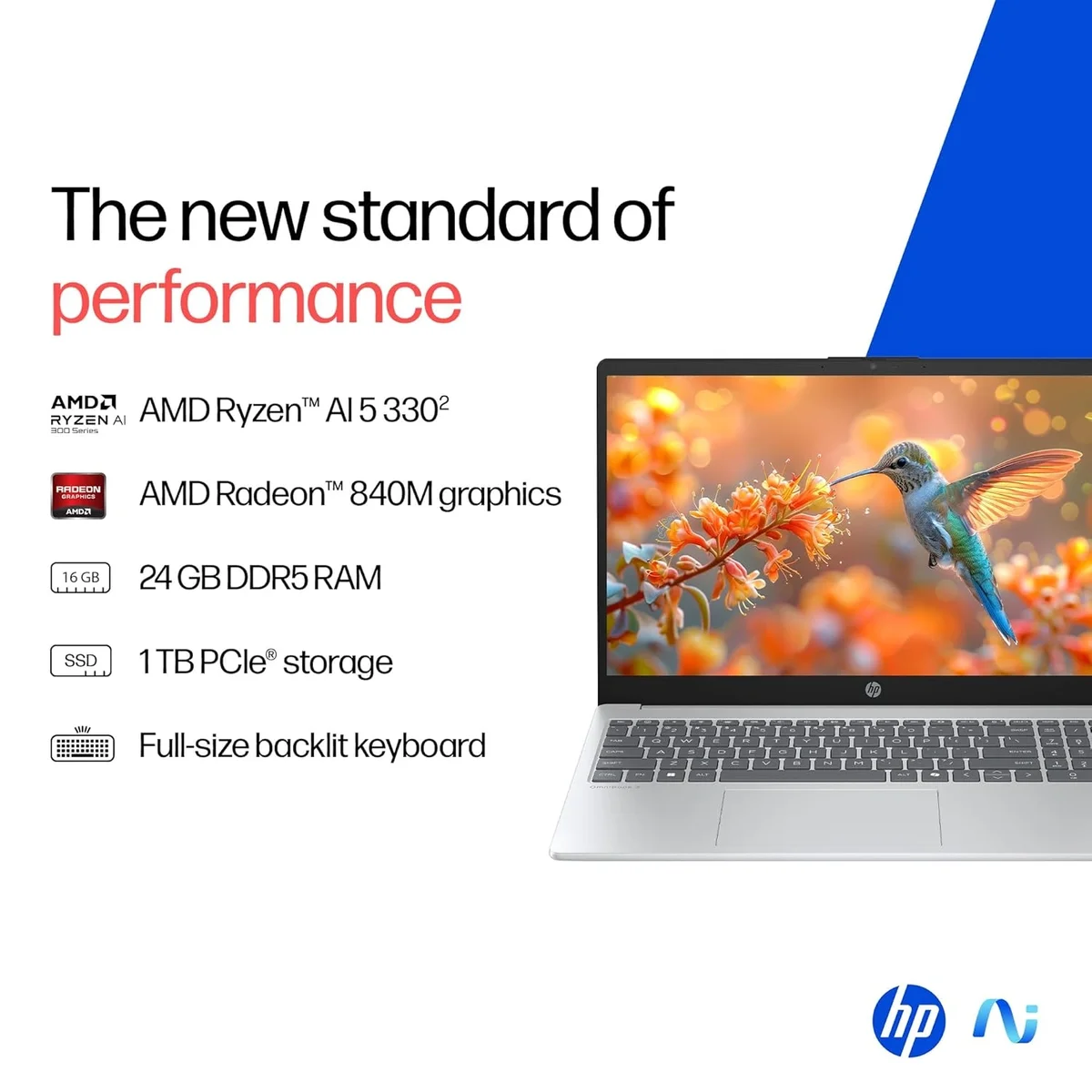 HP OmniBook AMD Ryzen 5 New AI 330 Processor, 24GB DDR5 RAM, 1TB SSD, 15.6''/39.6cm FHD, Anti-Glare, Win 11 Home,MS Office 2024, Silver, 1.7kg, FHD Camera with Shutter, Fingerprint Reador, Backlit KB, fn0074AU, 1 Year Warranty image 7